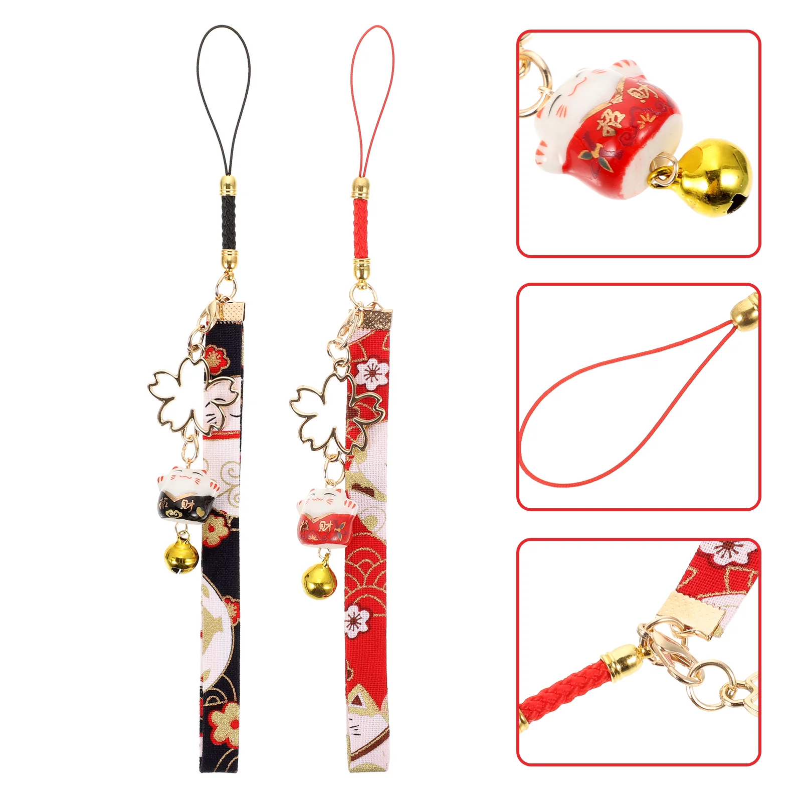 

Phone Hanging Charms Fortune Cat Pendant Ring Chime Key Lanyards Accessories Ceramics Straps Student