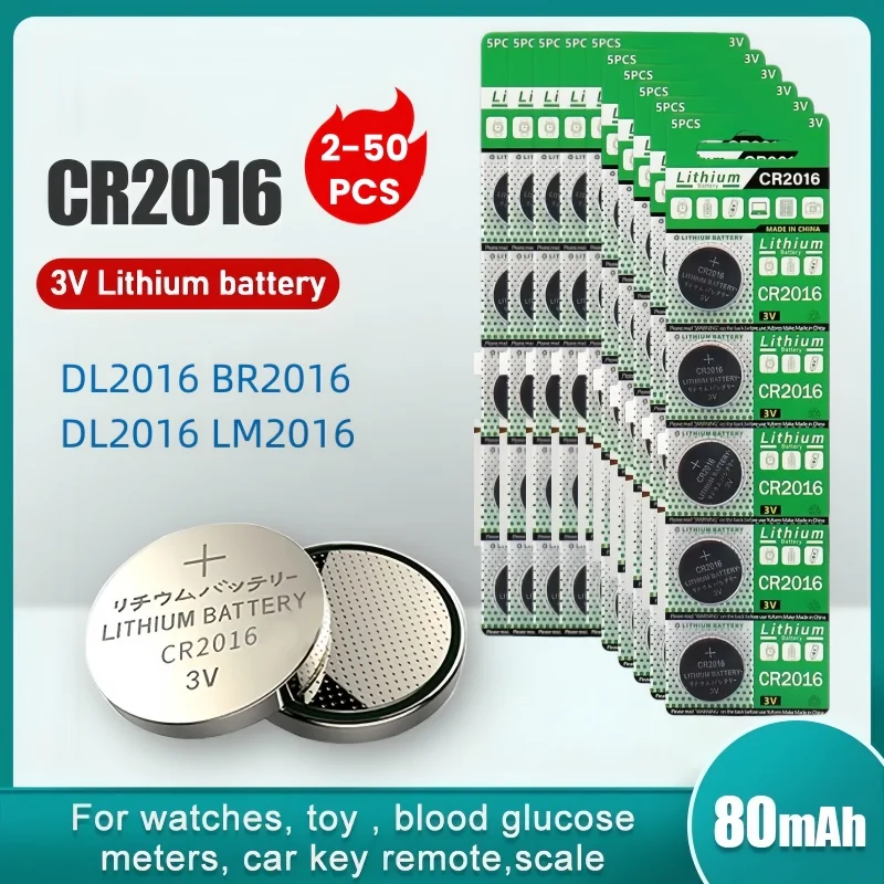 

2-50PCS CR2016 Lithium Button Battery Coin Cell Battery For Watch Calculator Remote Key Toys And Electronics 3V 75mAh Long Life