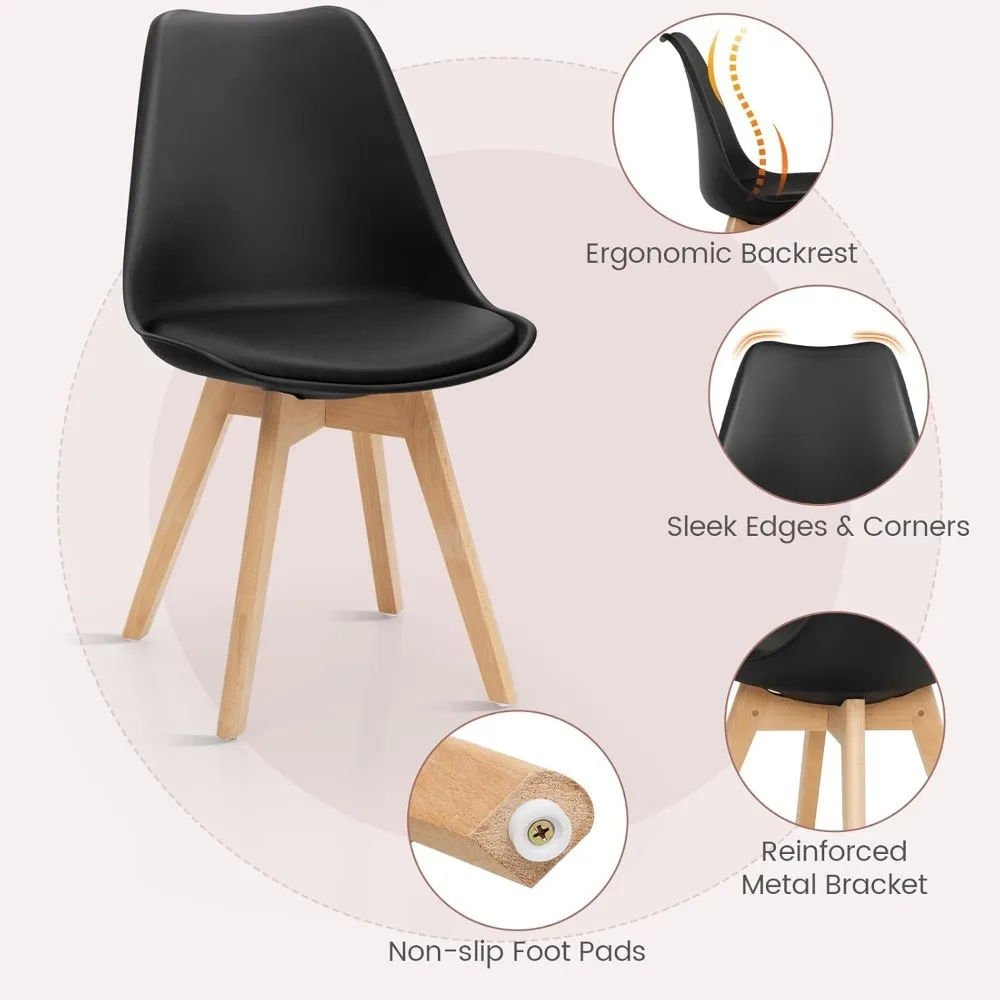 Set Meja Makan Bulat untuk 4 Orang, Set Meja Dapur dengan Kursi Empuk & Kaki Kayu Solid, Meja dan Kursi Dapur Bulat