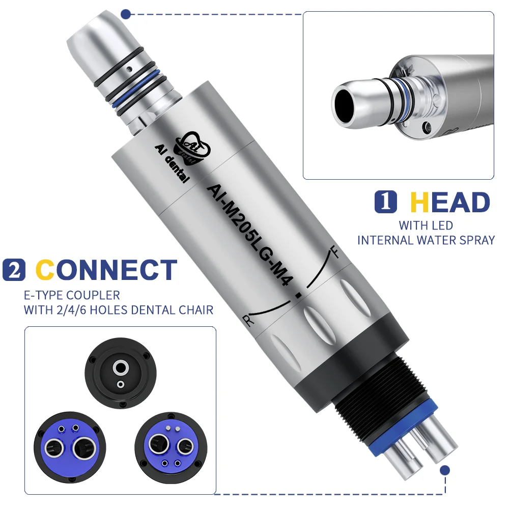 AI-M205LS-M6/M205LGS-M4/B2 E-Type Connect Stainless Steel Inner Water Spray 2/4/6 Holes Led Dental Air Motor Medical Supply Set