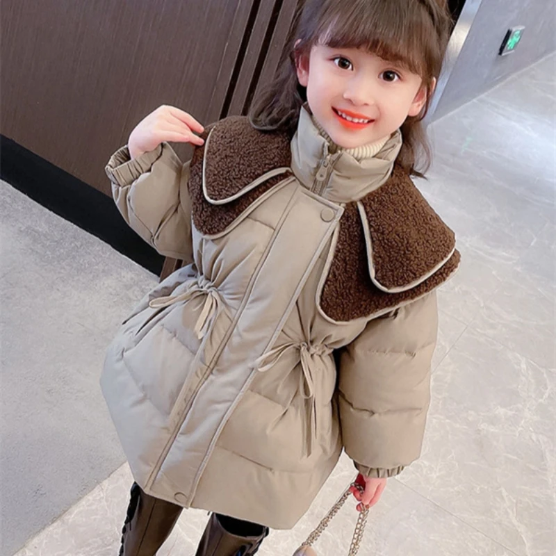 

Girls Down Coat Jacket Cotton Windbreak 2023 Lapel Warm Plus Thicken Velvet Winter Outwear Children's Clothing