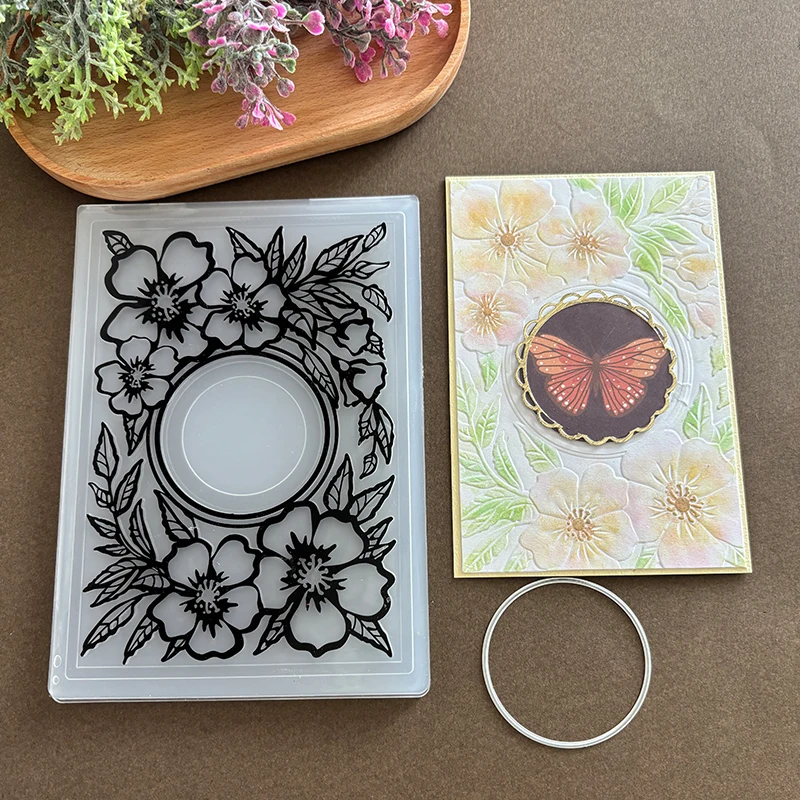 3D-Ordner mit rechteckigem Blumenrahmen und geprägtem Ordner und passender Form für DIY-Kunsthandwerk, Sammelalbum, Fotoalbum, geprägte Papierkarten
