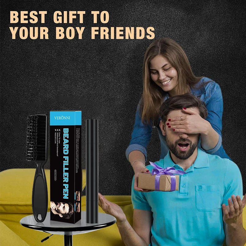 قلم لحية مقاوم للماء 2 في 1 قلم رسم لحية ثلاثي المحاور برأسين قلم حواجب سميك