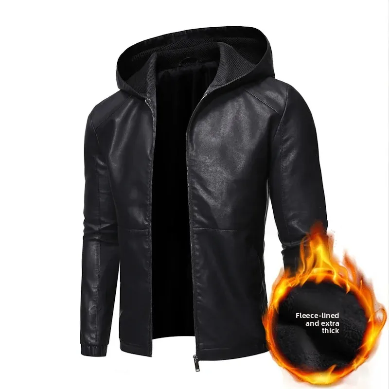 

Men's Fleece Lined PU Jacket Casual Stand Collar Windproof Youth Fashion Urban Style Zipper Closure Long Sleeve Outerwear