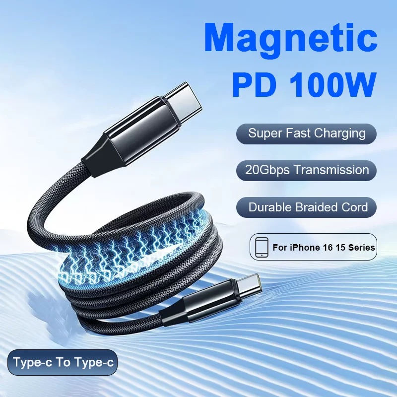 

PD 100W For iPhone 16 15 Pro Max Magnetic Suction Anti Winding Wire Type C To Type C Super Fast Charging Cable For Samsung