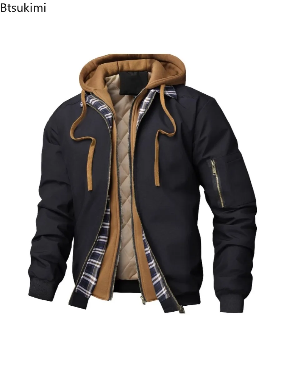 

Men's Warm Bomber Jacket Outdoor Thick Windbreaker Hiking Hooded Coats Male Autumn Winter Thermal Sports Zipper Parkas Jackets