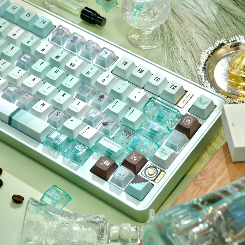 Mint Manbo Theme Tastenkappen-Set, 147 Tasten, individuelle PBT-Sublimation, Kirschprofil-Tastaturkappen für mechanisches Tastaturzubehör