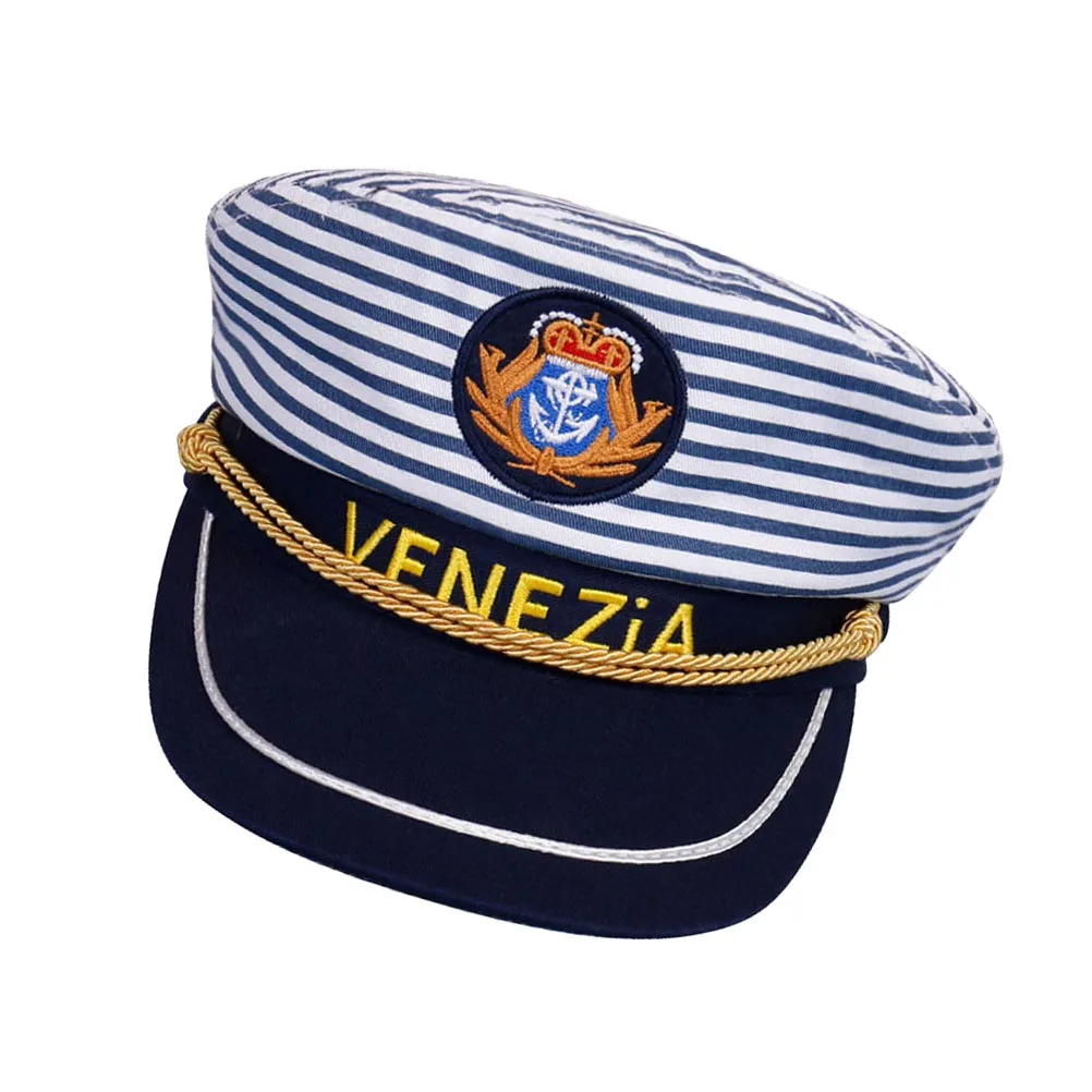 

1Pcs Sea Captain Hat Blue Stripe Adjustable Size Navy Cosplay Hat Sailor Captain Costume Adult Children Stripe Navy Cap