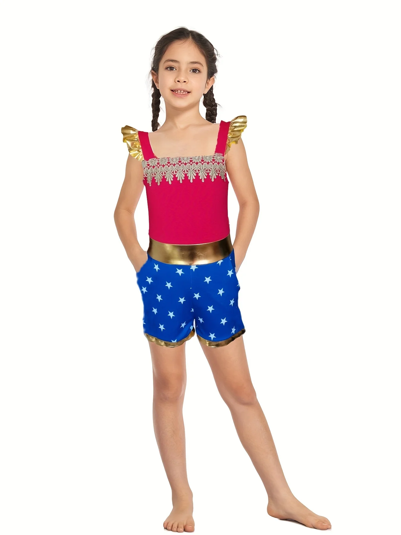 1-14Y Sofest Girl Jumpsuit Star Sequin Princess Inspired Magical Holiday Trip Everyday Wear Jumper