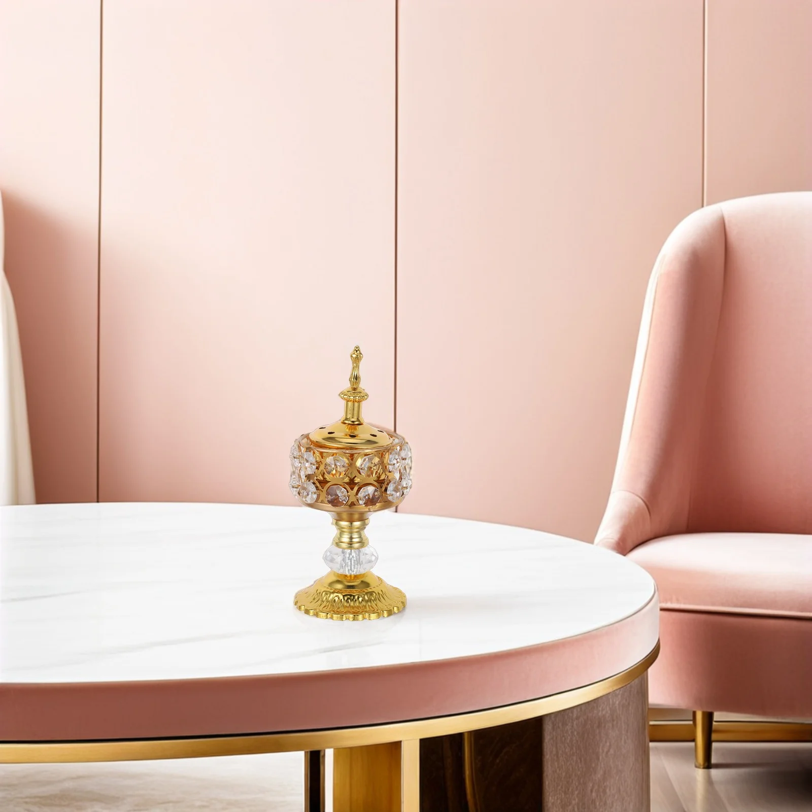 

Decorative Incense Burner Handheld Metal Artistic Design with Golden Lace for Yoga Meditation Air Purification Portable Censer