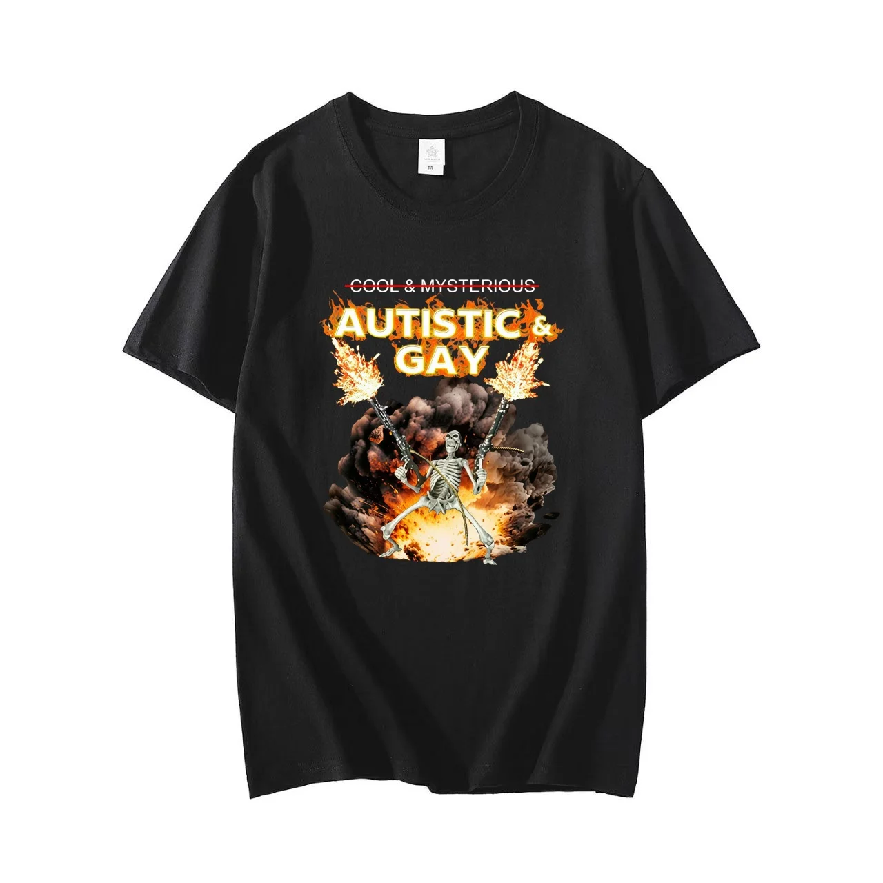 2026 New Autistic and Gay Skeleton Explosion T Shirt Adults Unhinged Skeleton Autism Meme women men T-Shirt  Short Sleeve Tees