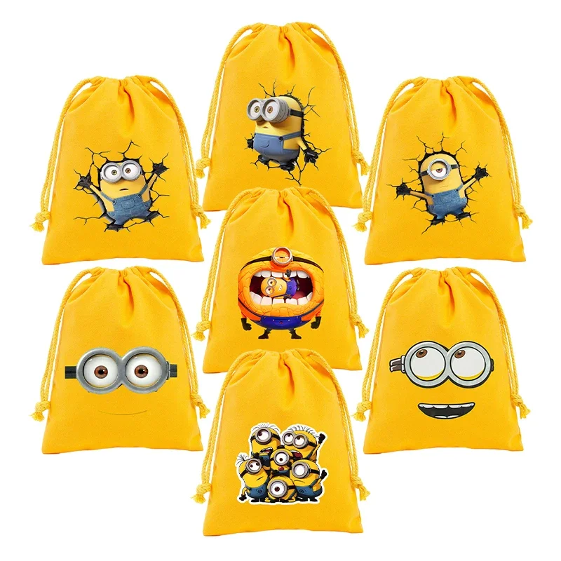 Despicable Mes Minionss Drawstring Pocket Movie Cartoon Print Sport Kids Child's Student Cute Portable Party Hand Bag Gift Pouch