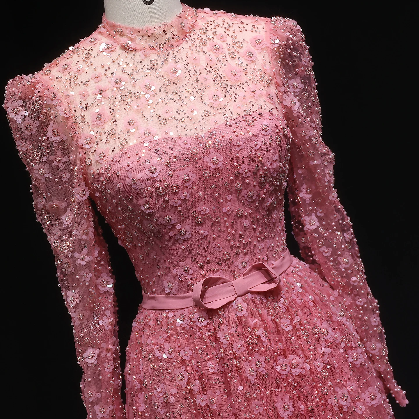 Sharon Said Dubai Luxe Roze Avondjurk met 3D Bloemen en Strik voor Vrouwen Bruiloft Prom Gown 2025 SS700 Aangepast
