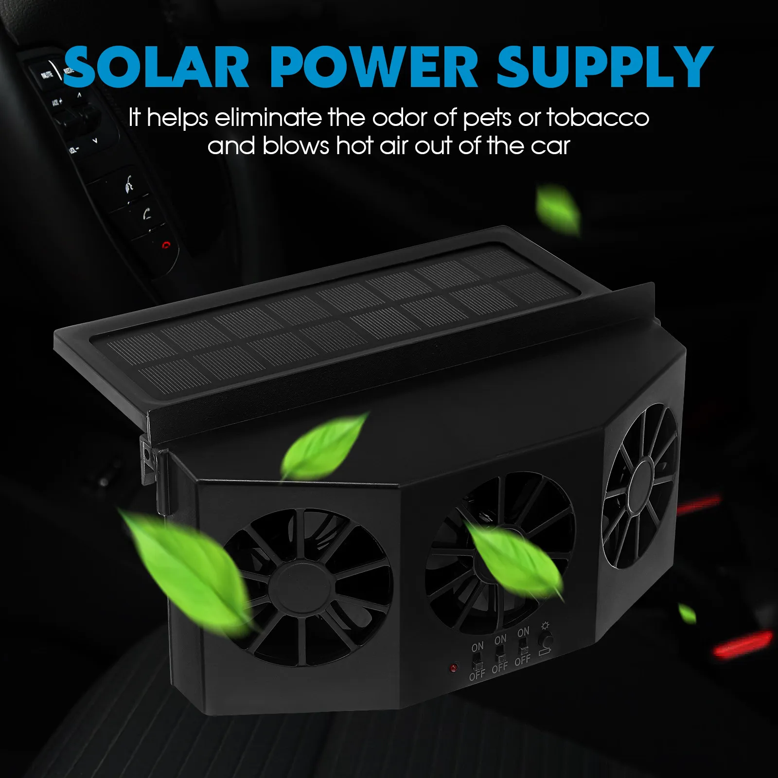 Car Window Fan Solar Powered Triple Head Exhaust Fan Vehicle Cooling Vent Fast Heat Dissipation Car Solar Ventilator