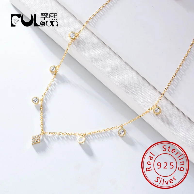 

Round Rhombus Bezel Setting 925 Sterling Silver Necklace Fashion Chain Link Gold Jewelry for Women Custom