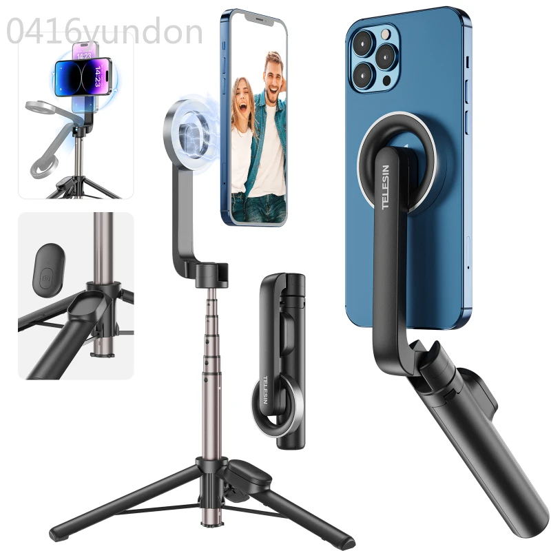 

TELESIN Mini Magnetic Selfie Stick Desktop Tripod With Magnet Ring & Remote Control Compatible With IPhone 15/14/13 Smartphone