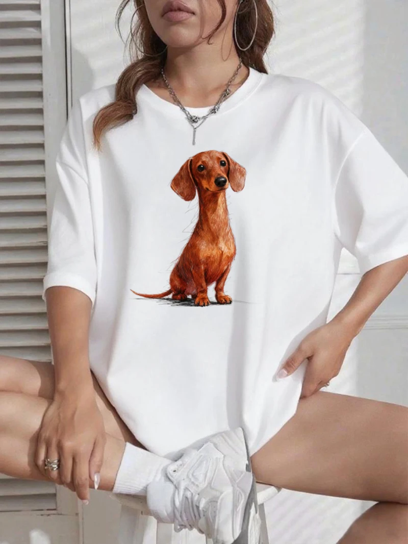 

Женская свободная хлопковая мини-йоса с принтом, коричневая питомец, подходит для весны и лета