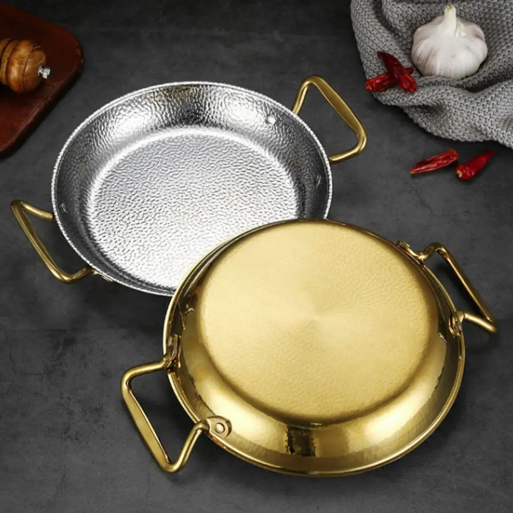 Martillo de acero inoxidable, cacerola de Paella para mariscos de grano, mango Binaural, olla para Fideos de fondo plano, olla de arroz para mariscos dorada/plateada gruesa