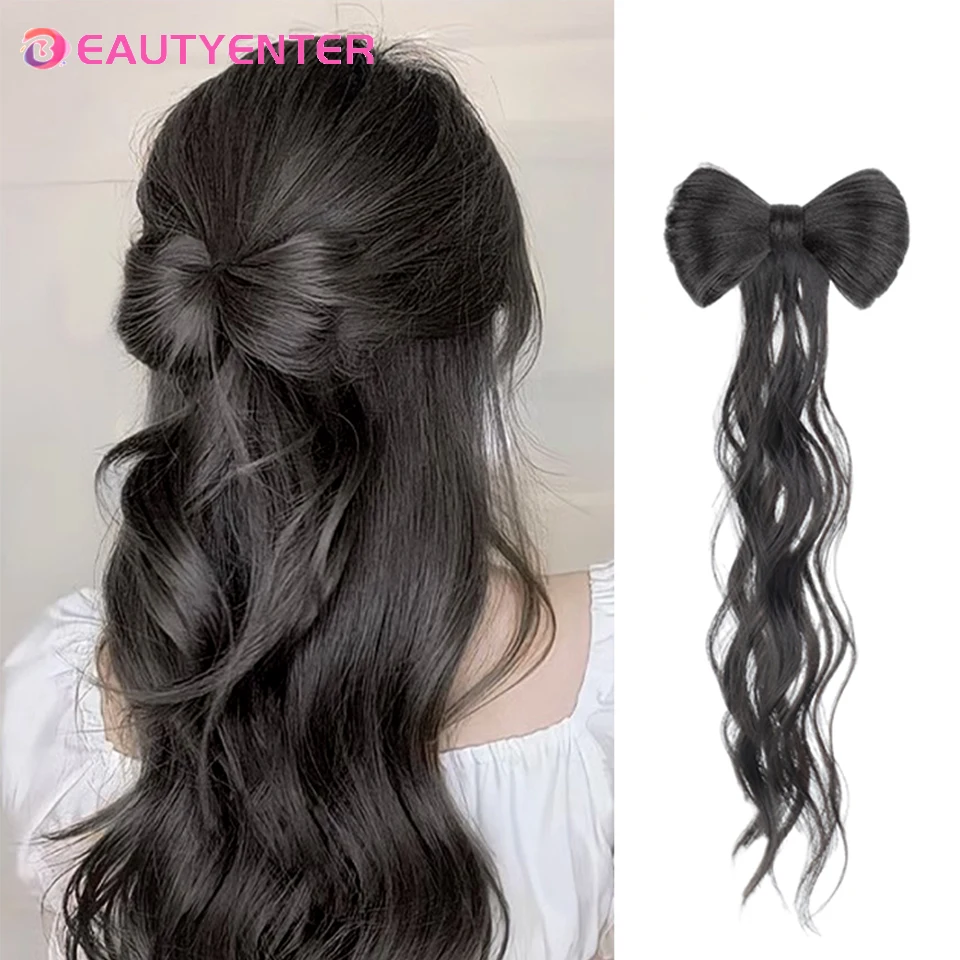 

BEAUTYENTER Bow half tied high ponytail grab clip contract ball head Hanfu braid fake ponytail ponytail