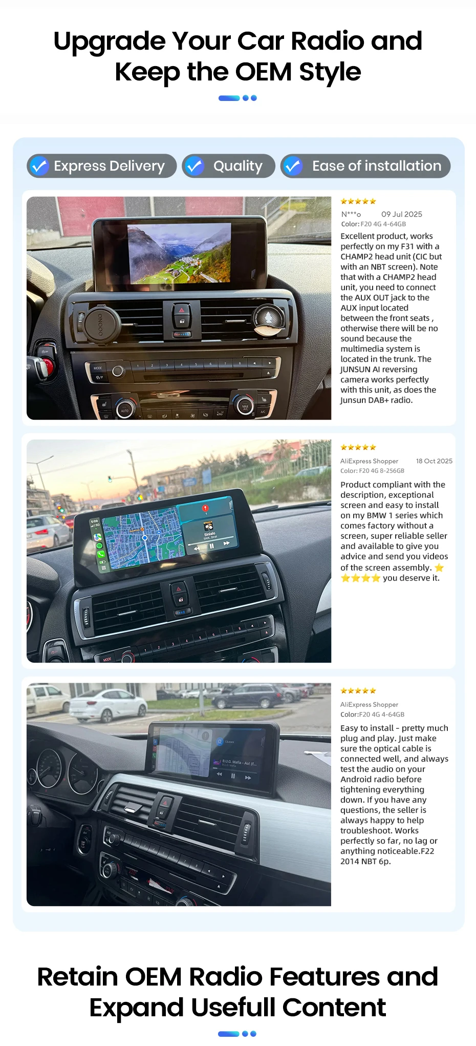 Junsun 1920*720 Drahtlose Carplay Android Auto Multimedia Auto Radio Für BMW 1 2 3 4 serie F20 F21 F22 F30 F31 F32 F33 F34 F36 – Detail 7