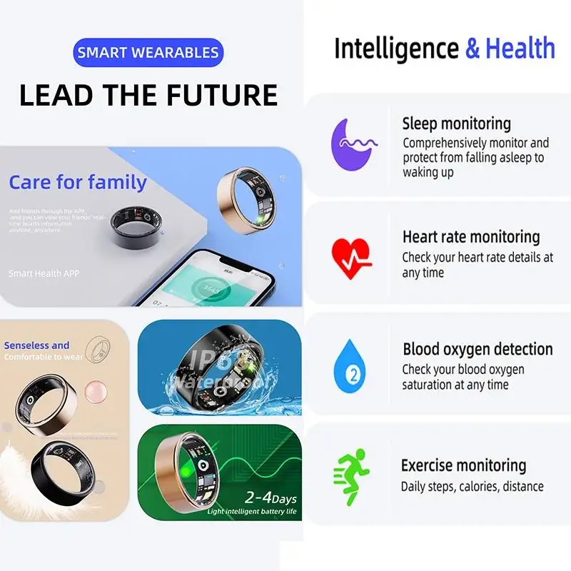 R11M Smart Ring Women Heart Rate Blood Oxygen Calorie Records Multi Sports Mode IP68 Fashion Finger Ring Fitness Tracker