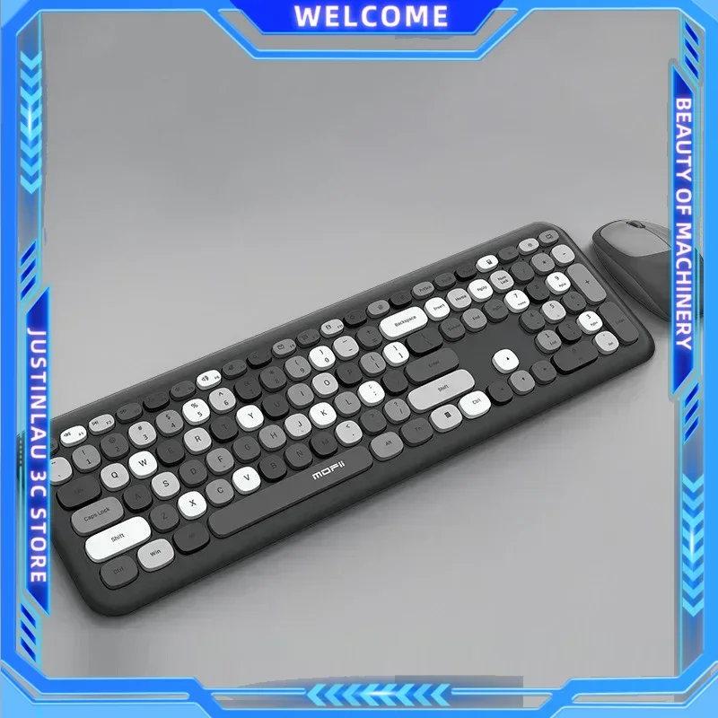 Wireless Keyboard and Mouse Combo 2.4G Full-Size Retro Typewriter Computer Keyboard for Windows MacOS Desktop Laptop PC