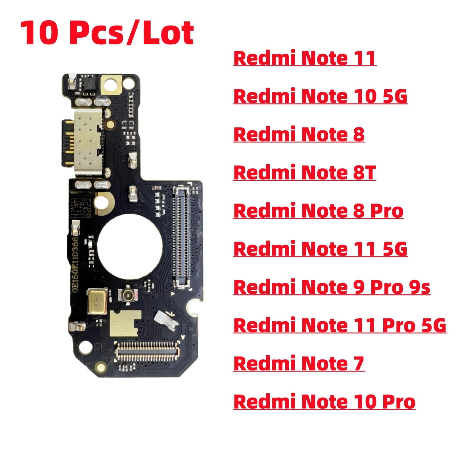 10Pcs/Lot USB Charger Flex Cable Connector Board Charging Port Parts For Redmi Note 11 11e 7 8 8T 9S 9 10 10s 11 12 Pro 4G 12 5G