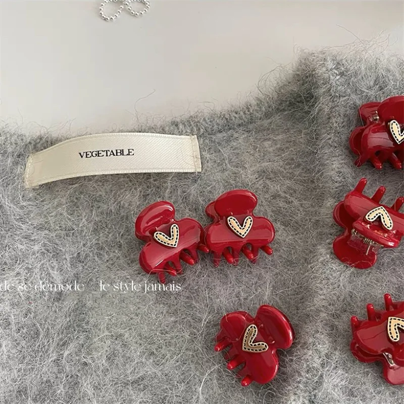 Red little love hairpin women's side banger clip duck bill clip temperament versatile hair clip Broken Hair Griphair accessories