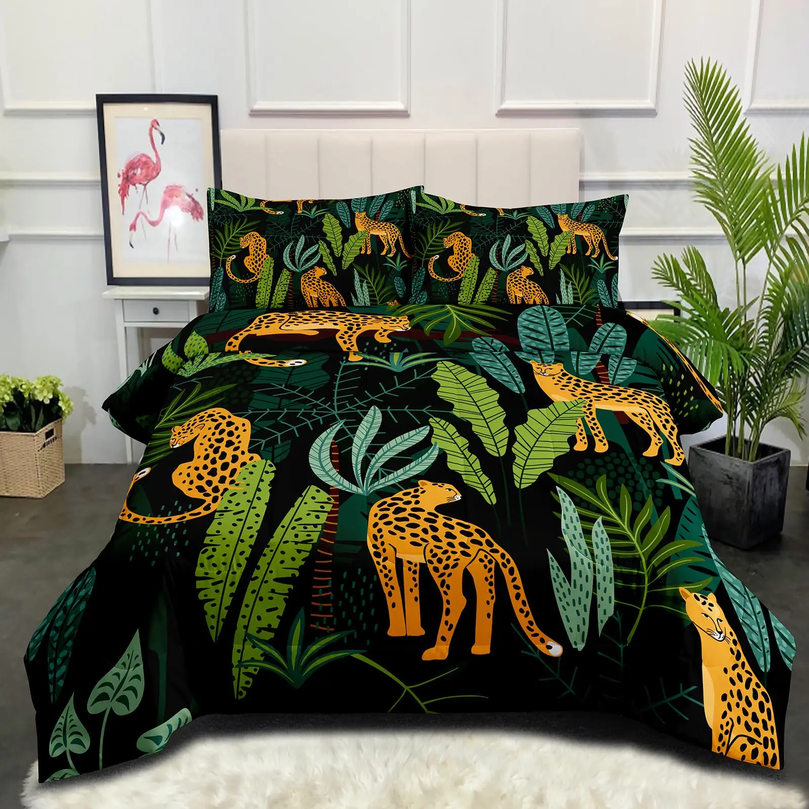 

Tropical Comforter King Queen Size,Leopard Kids Comforter Set,3pcs Duvet Bedding Set 1 Comforter with 2 Pillowcases All Seasons
