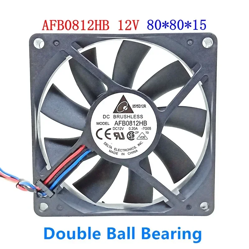 

5PCS Original Delta AFB0812HB Server Fan 8CM 80MM 8015 80*80*15MM Double ball bearing Cooling fan 12V 0.2A 3 wire fan with 3PIN