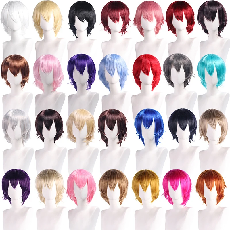 Universal cosplay wig with simulated scalp, colorful upturned , high-temperature fiber, unisex short hair
