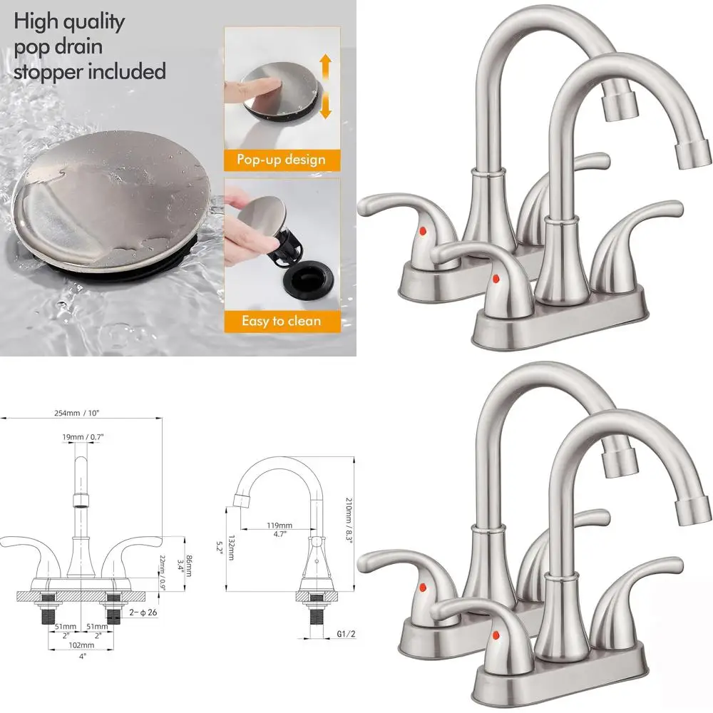 

Смеситель для раковины из матового никеля с 4 центральными ручками и выдвижным сливом и шлангами (пара)