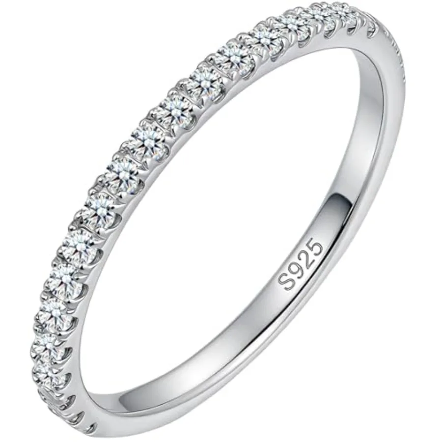 

WES 0.3-0.42ct Moissanite Wedding Band - 925 Sterling Silver Half Eternity Round Stackable Moissanite Engagement Rings Annivers