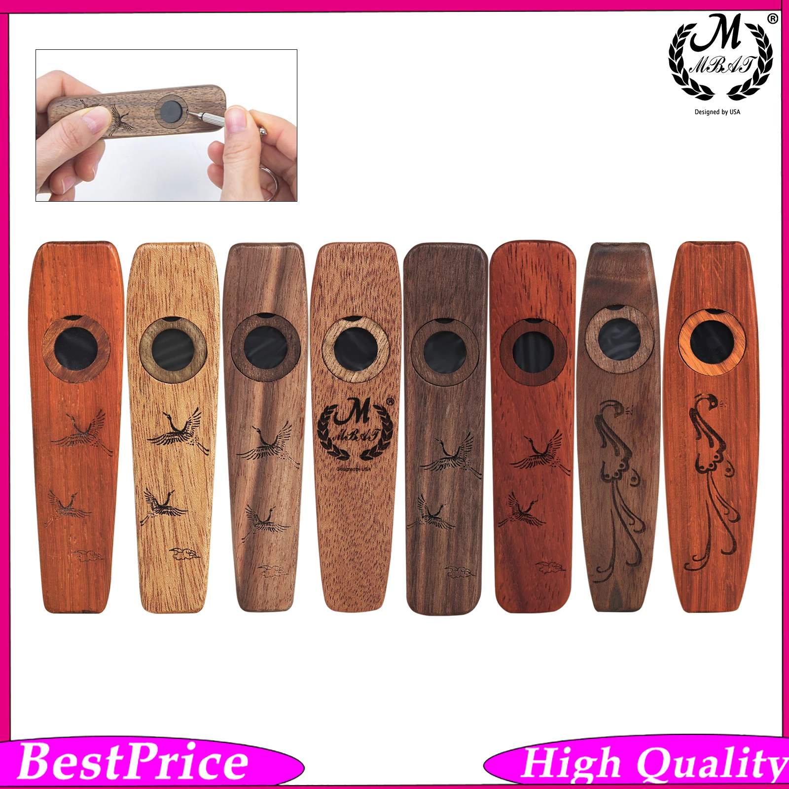 M MBAT J206 J207 J208 Mahogany Walnut Rosewood Kazoo Solid Wood Kazoo Portable Musical Instrument for Music Lovers Beginners