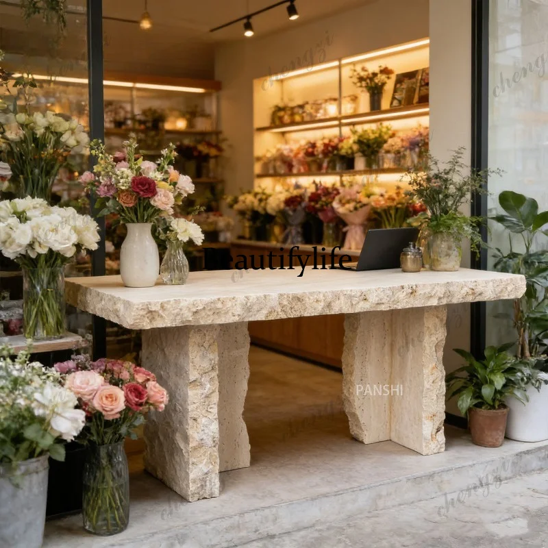Modern and simple natural travertine Nakajima Taiwan women's clothing flower shop jewelry display stand Art style display stand