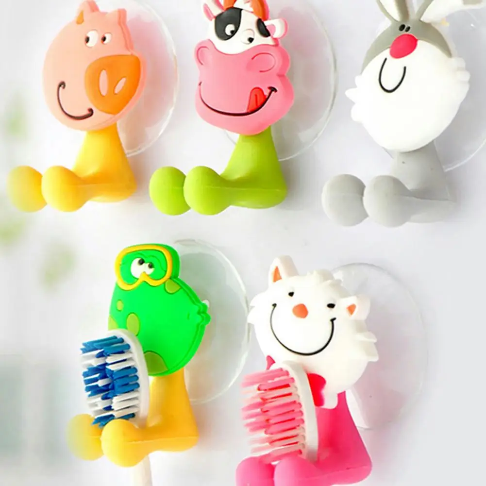 Cartoon Animal Toothbrush Holder Self-adhesive Wall Mount Toothpaste Dispenser Kids Toothbrush Holder Electric Toothbrush Stand