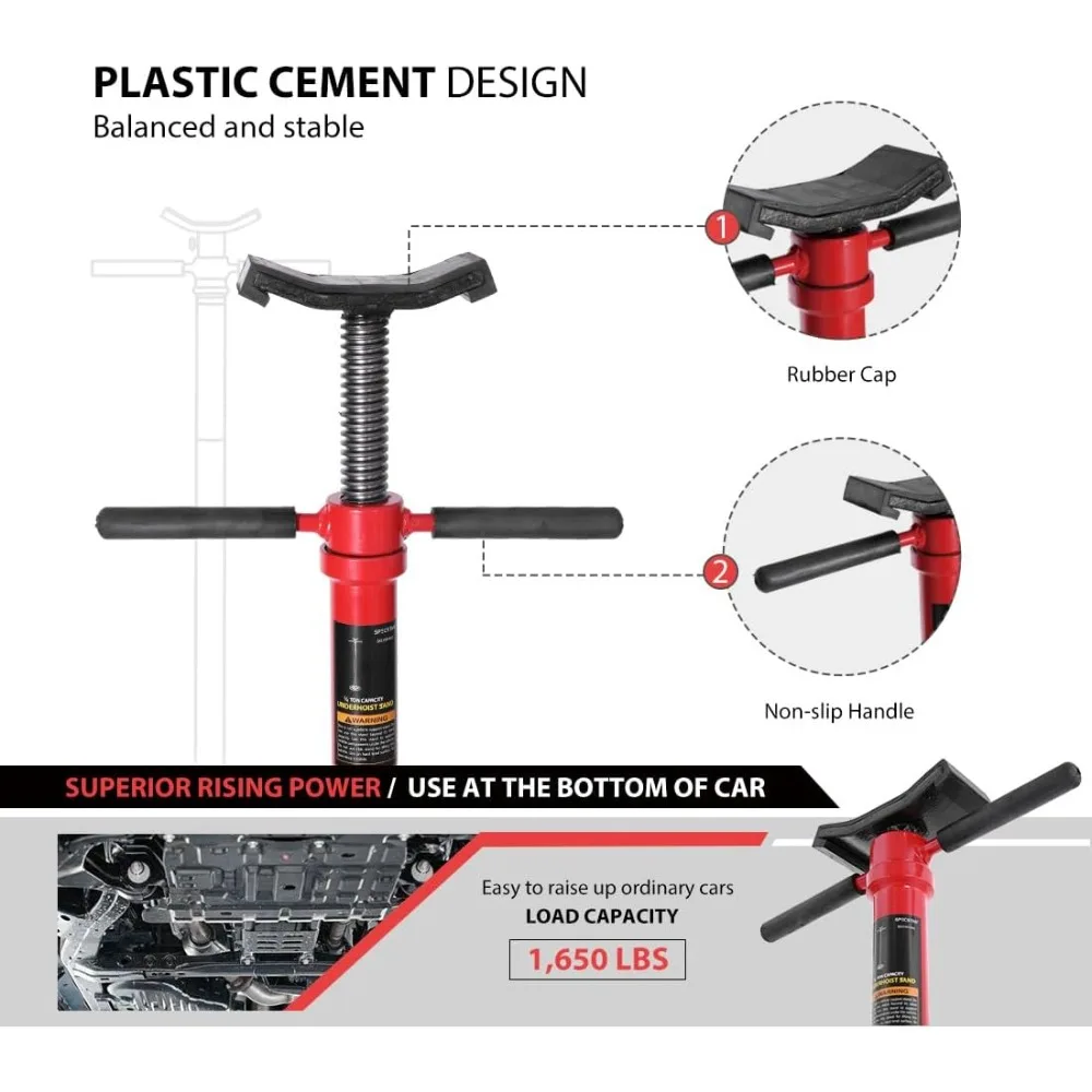 حامل جاك بسعة 3/4 طن قابل للتعديل مع محمل تحميل 1650 رطل، نطاق ارتفاع 52-76 بوصة، وقطر قاعدة 12 بوصة