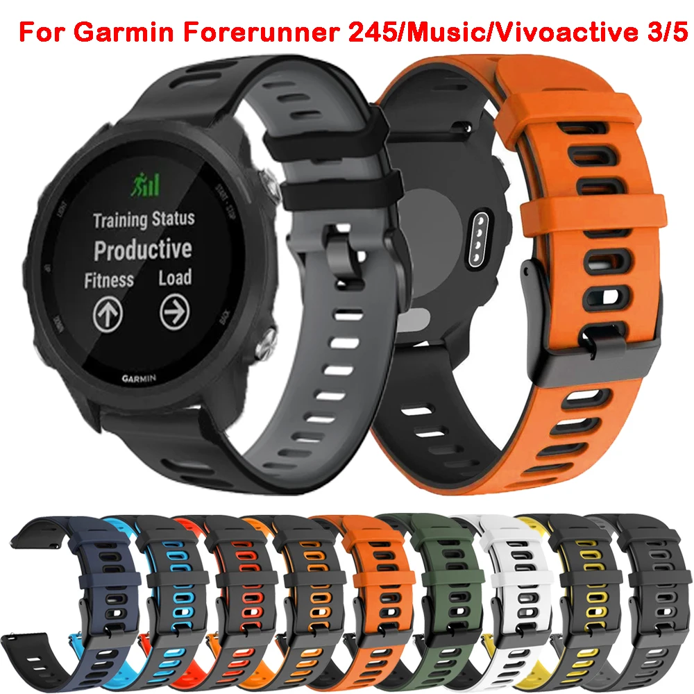 For Garmin Watch Band For Garmin Forerunner 245/Music/645/vivoactive 5/3/Venu 2 Plus 20mm Soft Silicone Replacement Band Strap