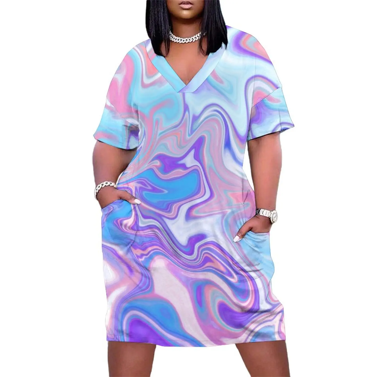 

Soft Feminine Paint Pour Pattern Loose Pocket Dress sexy short dresses daring summer outfits for women 2025