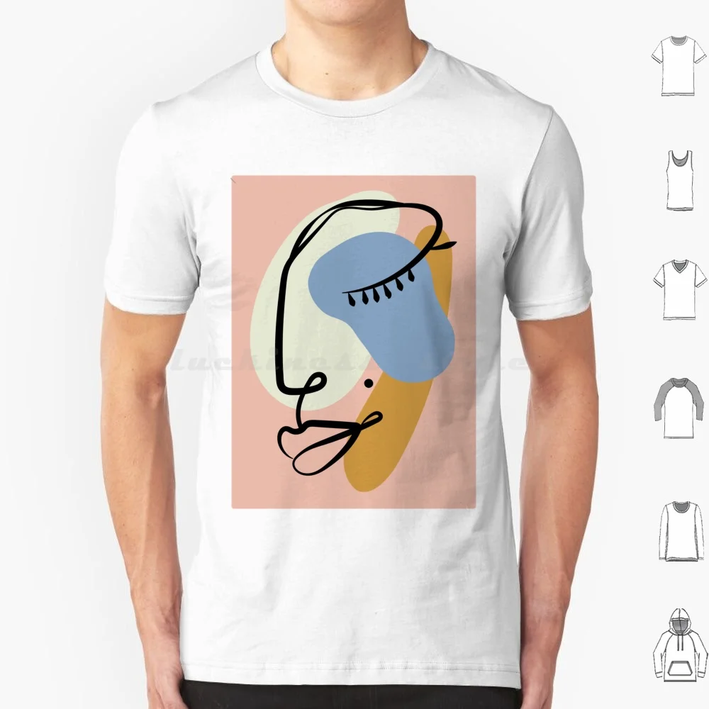 Abstract Facial Art Woman T Shirt Big Size 100% Cotton Abstract Portrait Face Woman Line Art Outline Cubism Surrealism Artistic