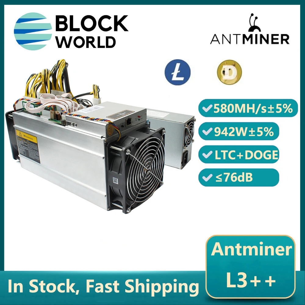 Bitmain ANTMINER L3++ 580Mh/s 942W Doge Miner With PSU Scrypt Litecoin Miner Antminer L3 plus Asic Doge LTC Miner Than S9 mining