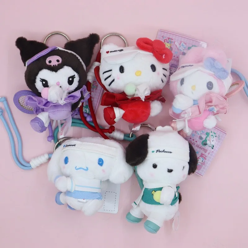 Sanrio cartoon hello kitty tênis academia série chaveiro de pelúcia pingente kawaii kuromi cinnamoroll mochila diária decoração