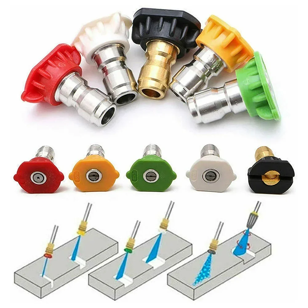 5PCS 1/4inches Quick Connect Garden High Pressure Washer Spray Nozzle 0/15/25/40 Degree Watering Soap Nozzle Tips Garden Tools