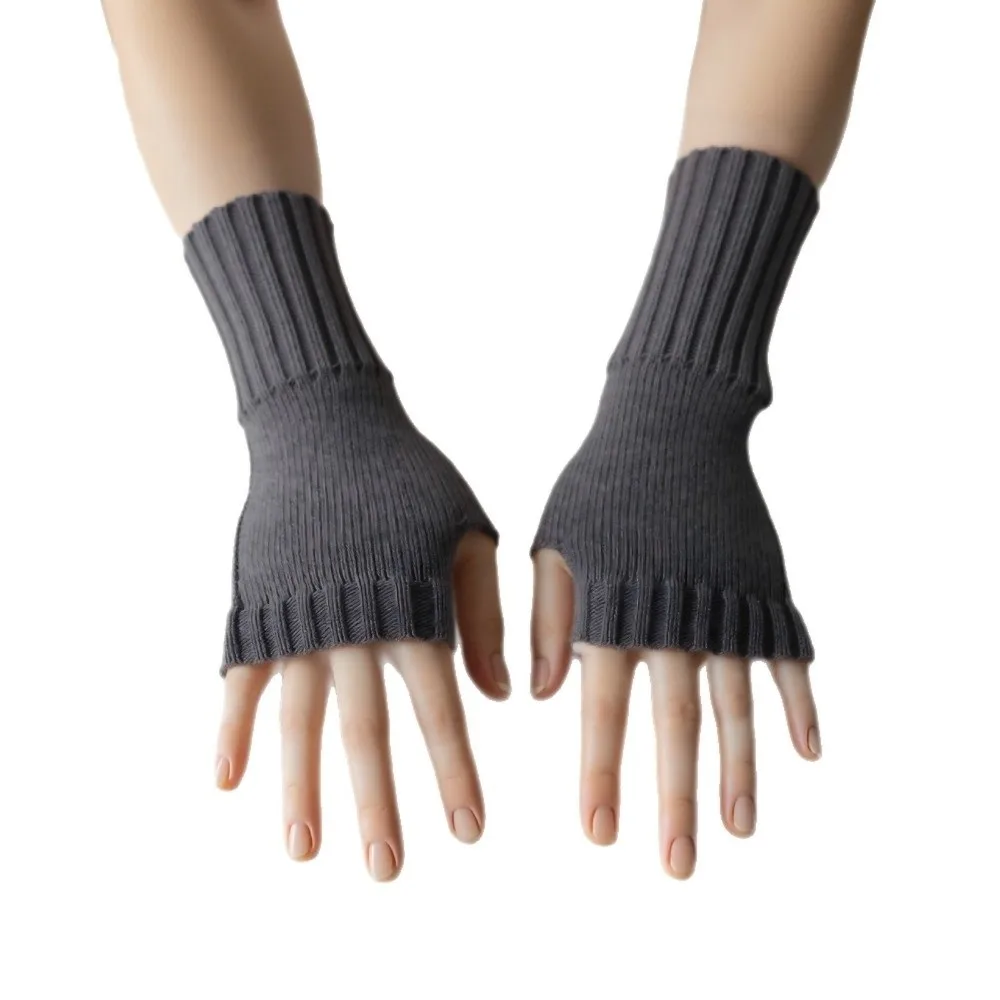 قفازات محبوكة جديدة ناعمة بلون سادة نصف إصبع قفاز أكمام معصم مرنة للخريف والشتاء