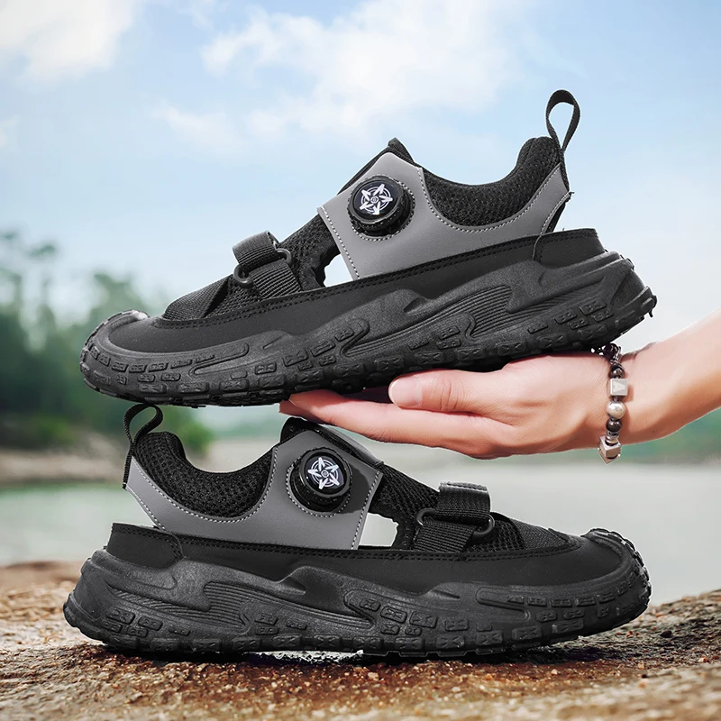 

Мужские летние дышащие сандалии без шнуровки, спортивные пляжные сандалии для вождения на открытом воздухе, противоскользящие