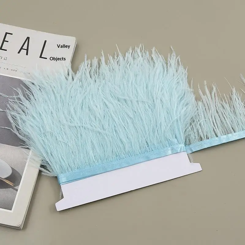 1 Stück DIY Boho Hochzeitskleider Nähzubehör Weißes Federband 100CM Schwarzes Natürliches Straußenfeder-Besatzband für Bastelarbeiten Party Heimdekoration – Detail 7