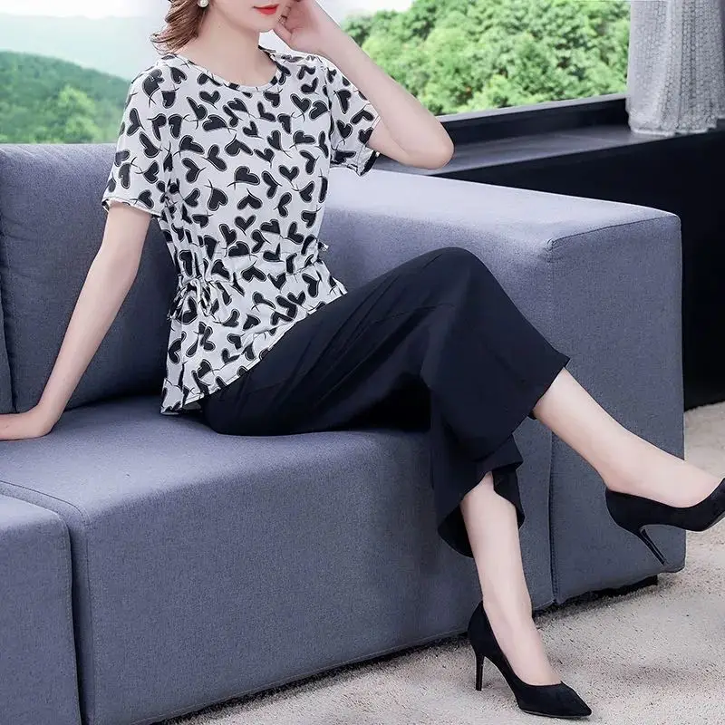 

Summer 2025 Women's Pants Two Piece Set Full Korea Stylish Classy Aesthetic Cheap Outfit Promotion Cozy Ladies Trouser Wide Leg