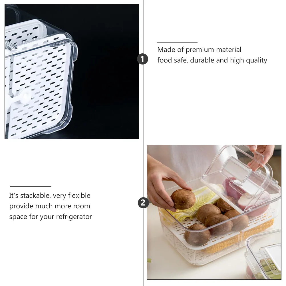 

1Pcs Food Storage Container with Bottom Filter Design Premium Reusable Kitchen Refrigerator Crisper Box for Fruits Vegetables