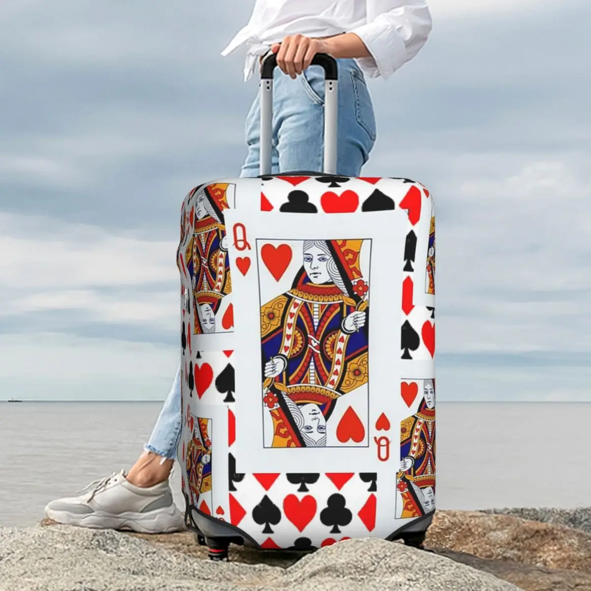 

Queen Of Hearts Suitcase Cover Protection Elastic Travel Luggage Protector Covers for 18-32 Inch