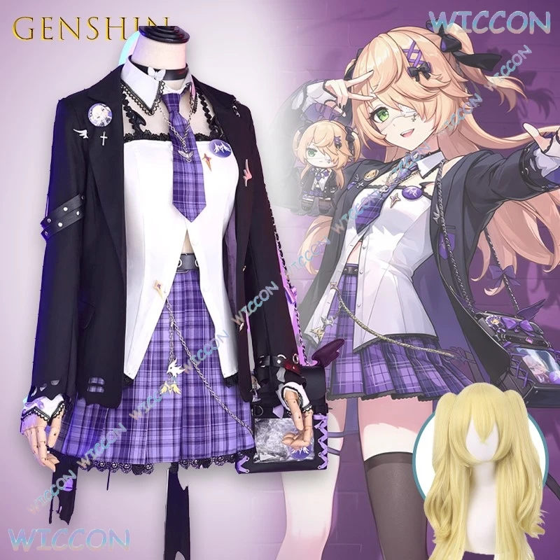 

Genshin Impact Fischl Cafe Dress Cosplay Outfit Gothic Lolita Costume Gloves Stockings Anime Game Character Halloween Christmas